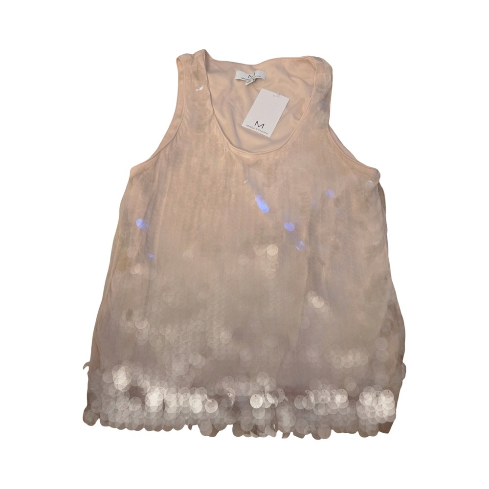 Magaschoni Women Peach Mesh Sequin Sleeveless Tank Top Large NWT
